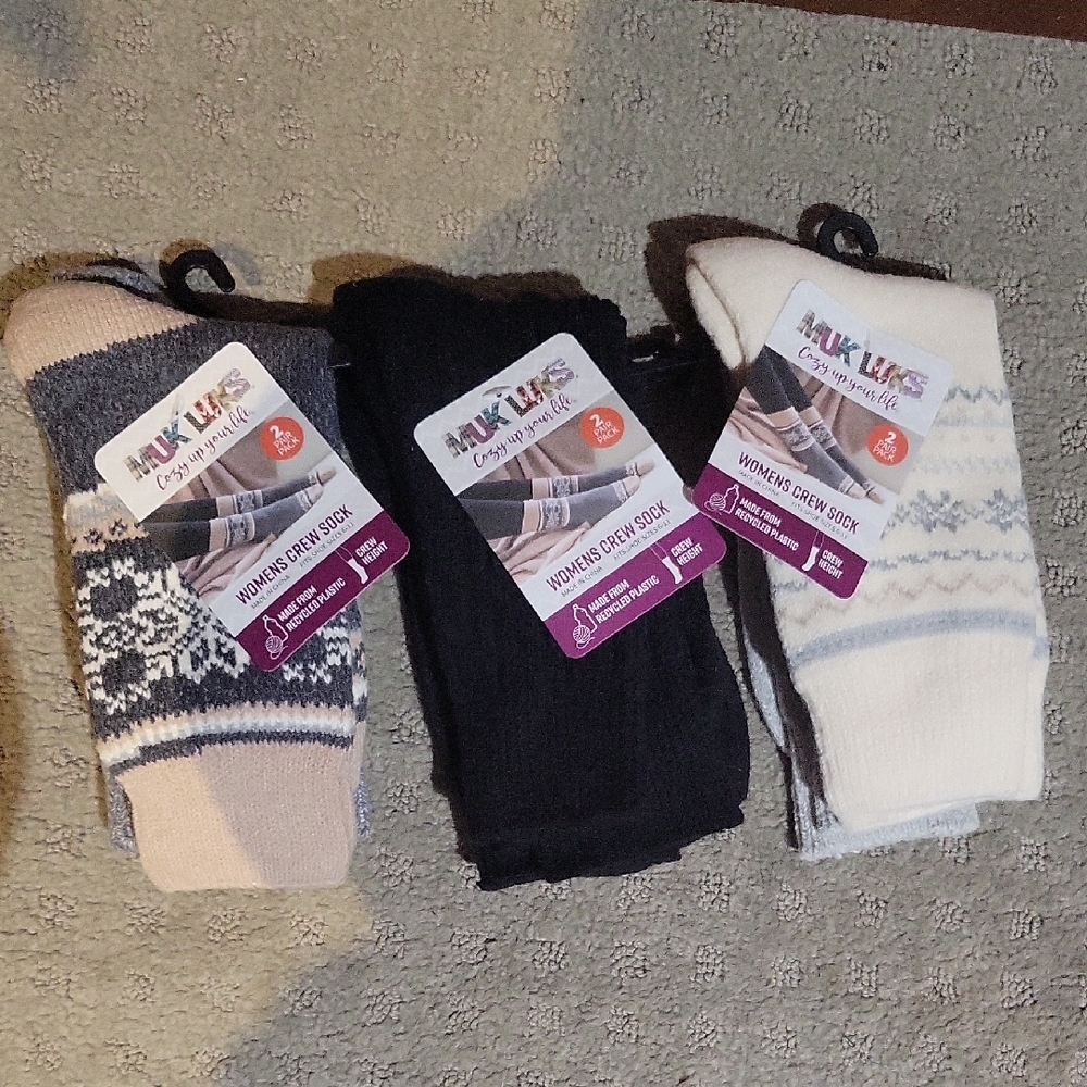 Muk Luks Women's Crew Socks - Black, Cream, Gray, Tan